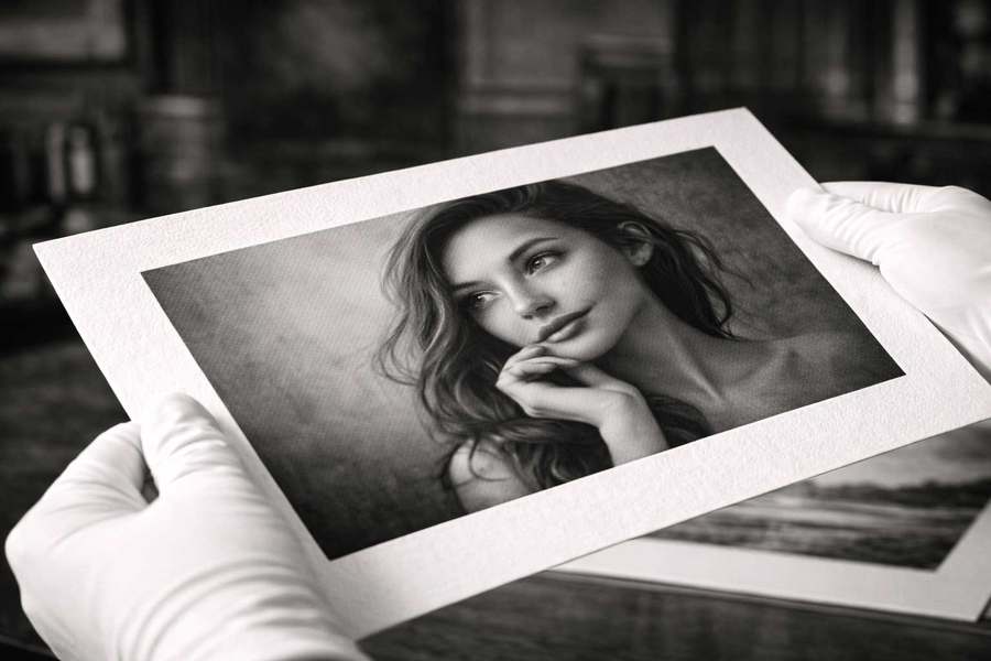 Fine art giclée print held in gloved hands — Redcliffe Imaging