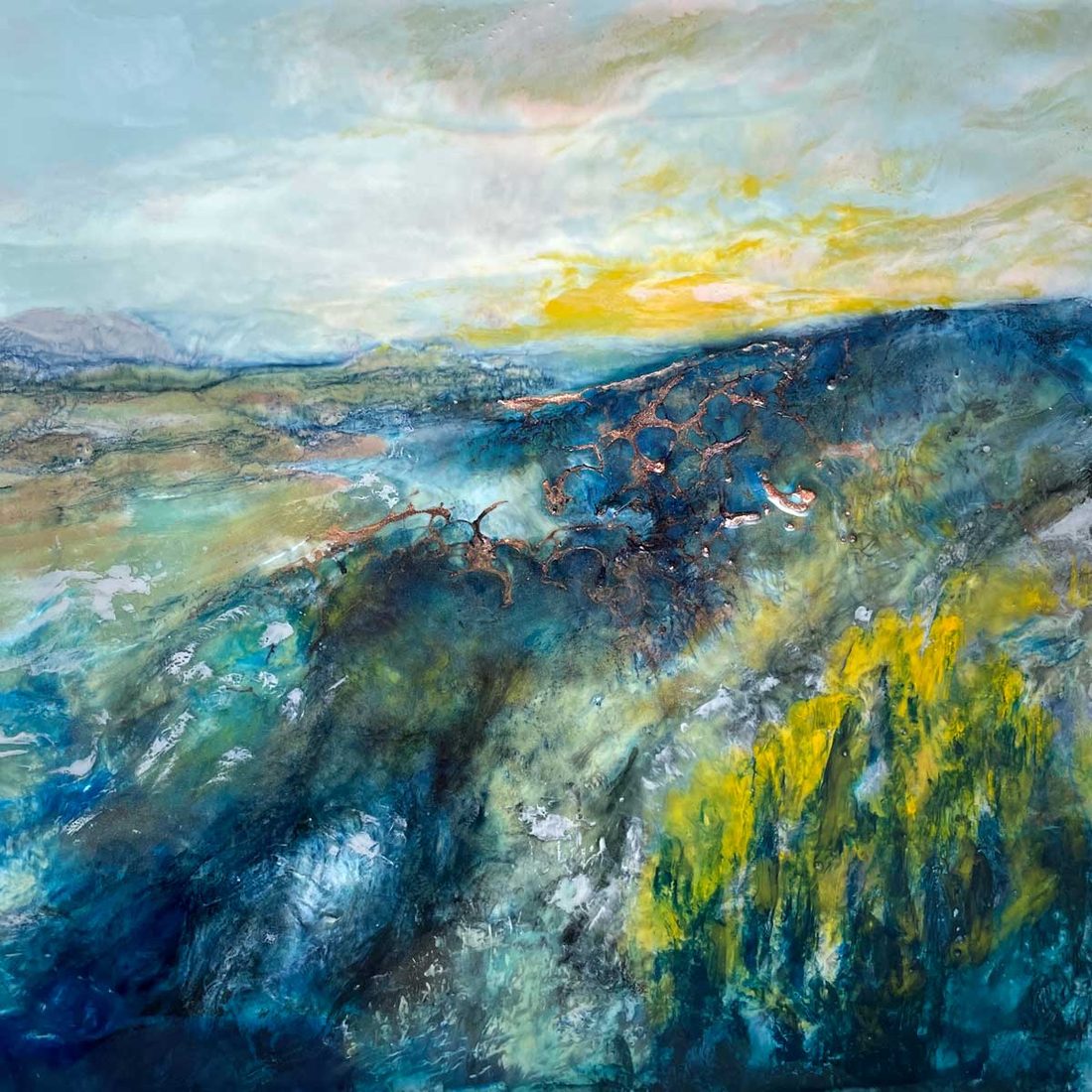 A Tale of Distant Lands, encaustic wax painting by Andrea Mosey